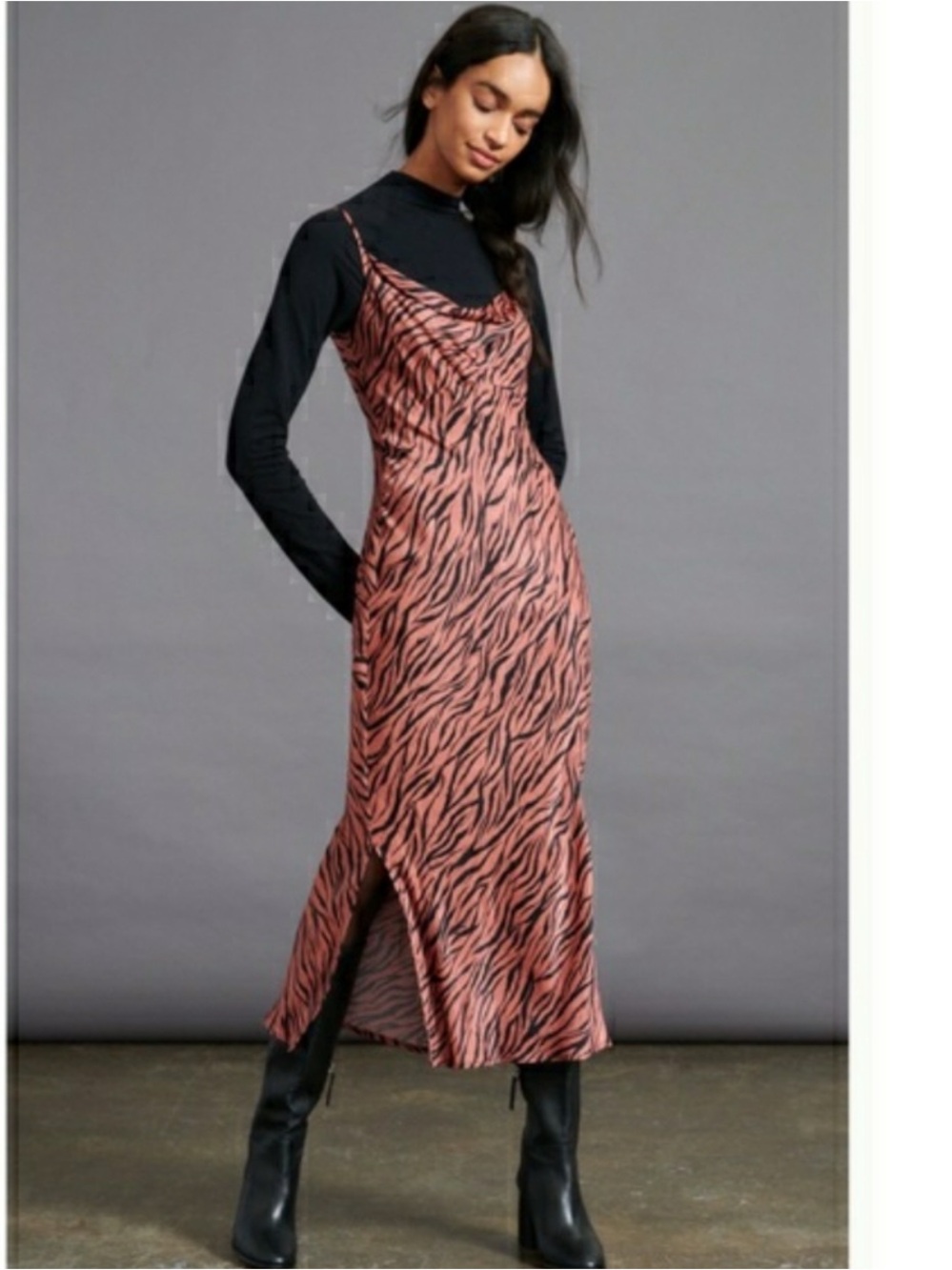 Anthropologie Elyse Zebra-Print Midi Slip Dress
